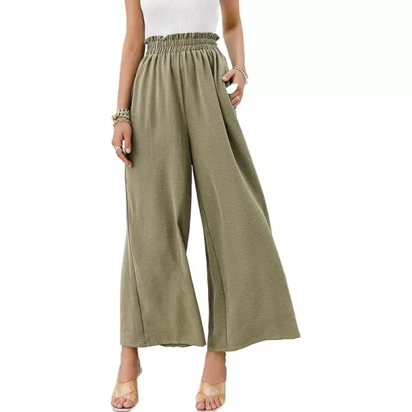 CHARTOU Women's Cotton Linen Wide Leg Pants Ruffled High Waisted Flare Loose Beach Palazzo Pants
