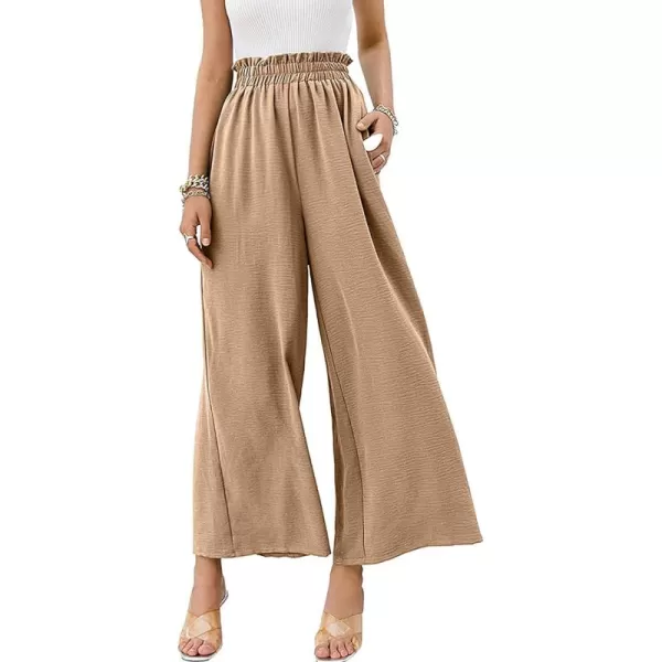 CHARTOU Women's Cotton Linen Wide Leg Pants Ruffled High Waisted Flare Loose Beach Palazzo Pants