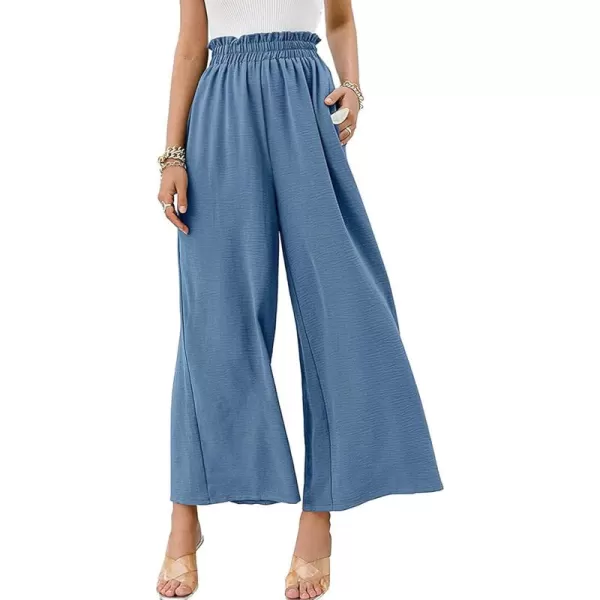 CHARTOU Women's Cotton Linen Wide Leg Pants Ruffled High Waisted Flare Loose Beach Palazzo Pants