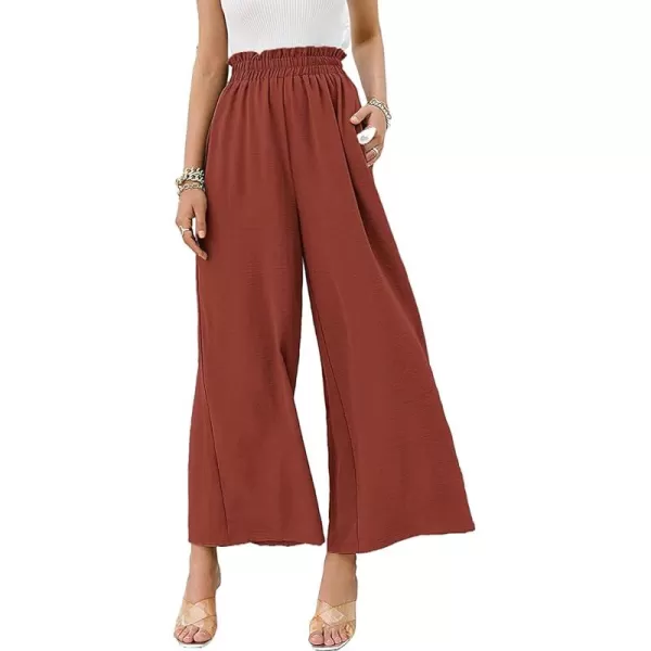 CHARTOU Women's Cotton Linen Wide Leg Pants Ruffled High Waisted Flare Loose Beach Palazzo Pants