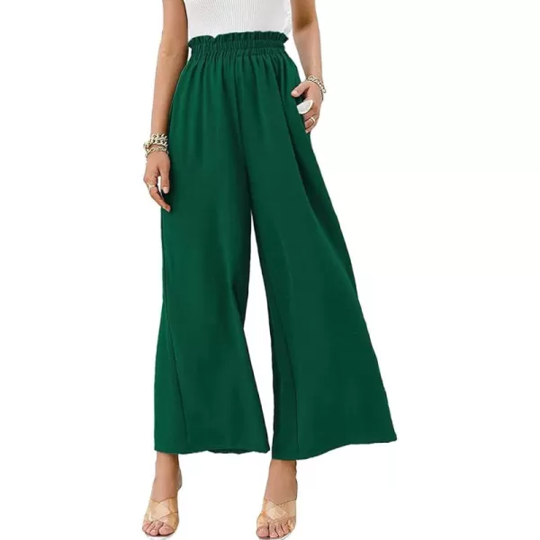 CHARTOU Women's Cotton Linen Wide Leg Pants Ruffled High Waisted Flare Loose Beach Palazzo Pants