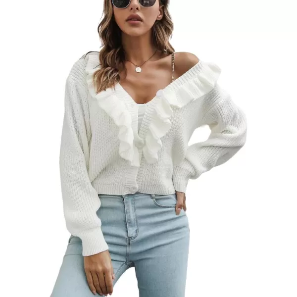 CHARTOU Women's Cute Ruffled Button Down Open Front Cardigans Sweater Crop Tops
