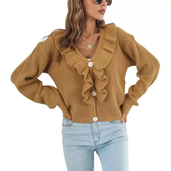 CHARTOU Women's Cute Ruffled Button Down Open Front Cardigans Sweater Crop Tops