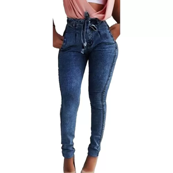 CHARTOU Women's Distressed High Rise Packaged Hip Skinny Jeans Denim Pants with Belt