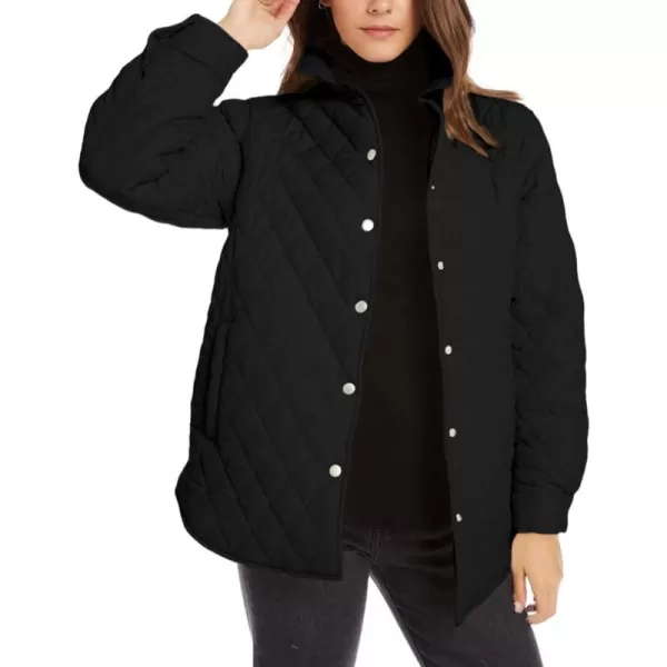 CHARTOU Women's Fall Winter Puffer Diamond-Quilted Button Up Shacket Lightweight Jacket Coat Outwear