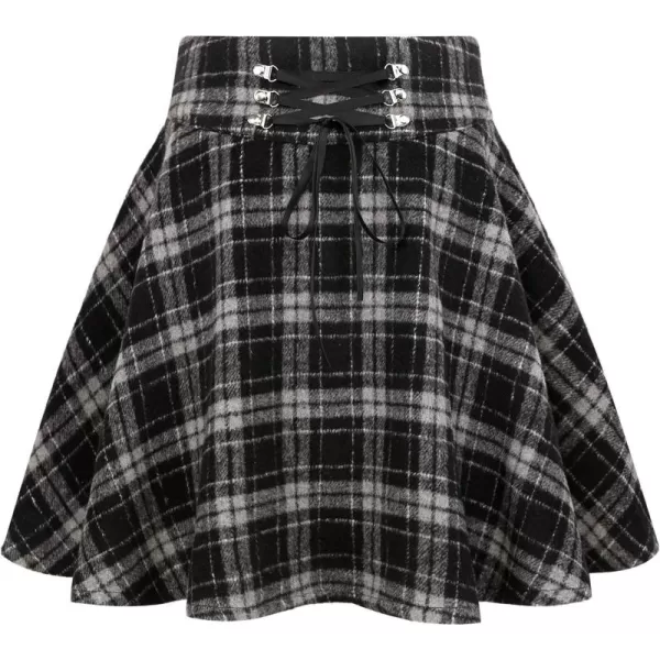 CHARTOU Women's High Waist Drawstring Plaid Ruffle Versatile Pleated A Line Short Skirt
