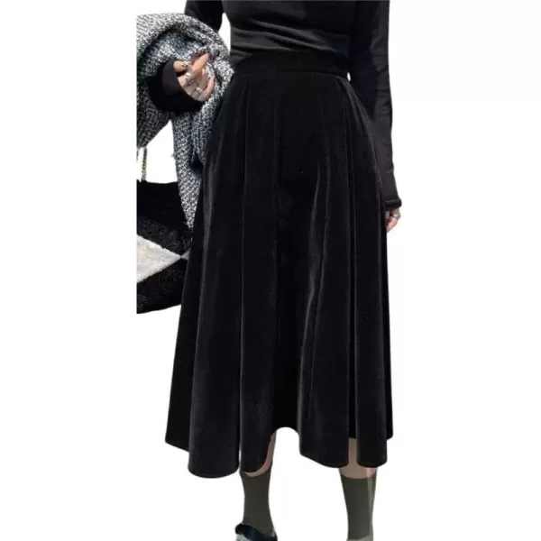 CHARTOU Women's High Waist Vintage Velvet Flared A-Line Winter Long Skirt
