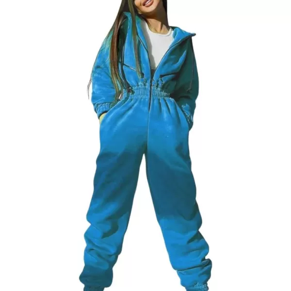 CHARTOU Women's Jumpsuits Casual Hooded Smocked High Waist Fleece Lined Jogger Pants One Piece Outfits