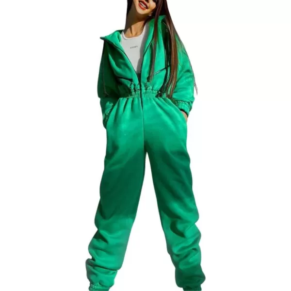 CHARTOU Women's Jumpsuits Casual Hooded Smocked High Waist Fleece Lined Jogger Pants One Piece Outfits