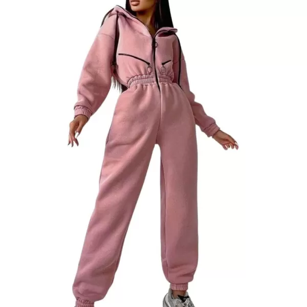 CHARTOU Women's Jumpsuits Casual Hooded Smocked High Waist Fleece Lined Jogger Pants One Piece Outfits