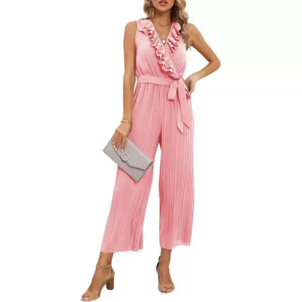 CHARTOU Women's Jumpsuits Sleeveless Ruffled V-Neck Pleated Wide Leg Pants Rompers Overalls