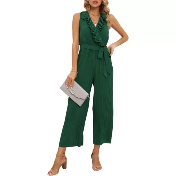 CHARTOU Women's Jumpsuits Sleeveless Ruffled V-Neck Pleated Wide Leg Pants Rompers Overalls