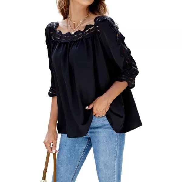 CHARTOU Women's Loose Lace Half Sleeve Ruffle Blouse Shirt Work Office Hollow Out Pullover Top