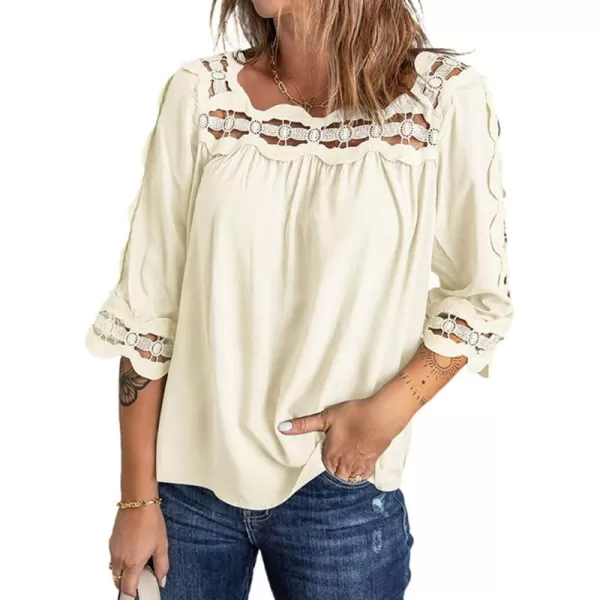 CHARTOU Women's Loose Lace Half Sleeve Ruffle Blouse Shirt Work Office Hollow Out Pullover Top