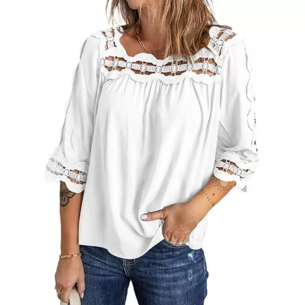 CHARTOU Women's Loose Lace Half Sleeve Ruffle Blouse Shirt Work Office Hollow Out Pullover Top
