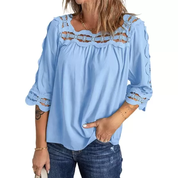 CHARTOU Women's Loose Lace Half Sleeve Ruffle Blouse Shirt Work Office Hollow Out Pullover Top