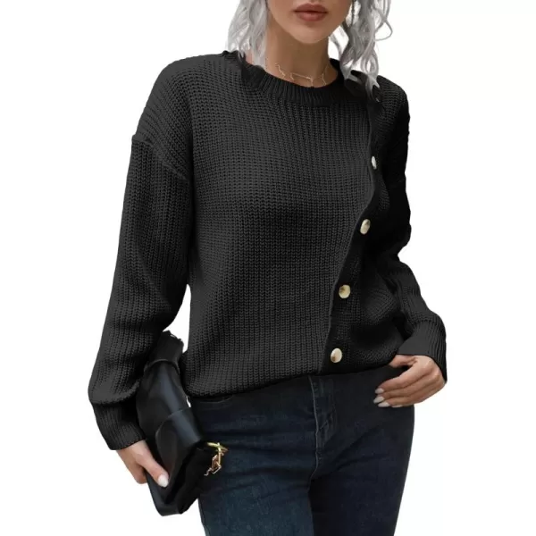 CHARTOU Women's Oversized Casual Crew Neck Chic Button Slouchy Pullover Sweater