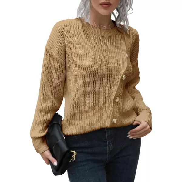 CHARTOU Women's Oversized Casual Crew Neck Chic Button Slouchy Pullover Sweater