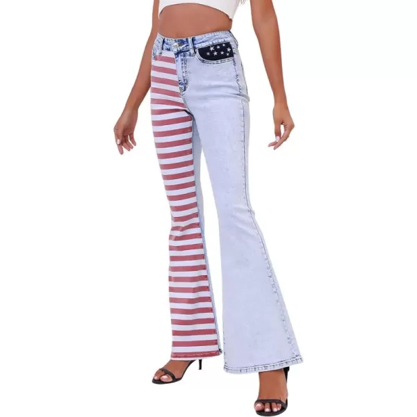 CHARTOU Women's Patchwork Flared Jeans Stars Stripes Printed Bell Bottom Denim Pants