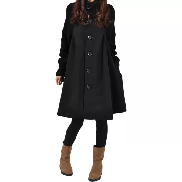 CHARTOU Women's Raglan Knit-Sleeve Wool Blend Button Front Trench Coat Peacoat Overcoat