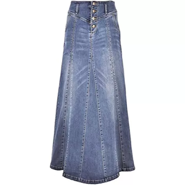 CHARTOU Women's Retro Exposure Button-Fly Packaged Hip A-Line Maxi Long Denim Skirt