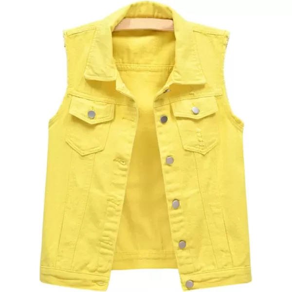 CHARTOU Women's Ripped Lapel Collar Button Up Sleeveless Frayed Denim Vest Jacket