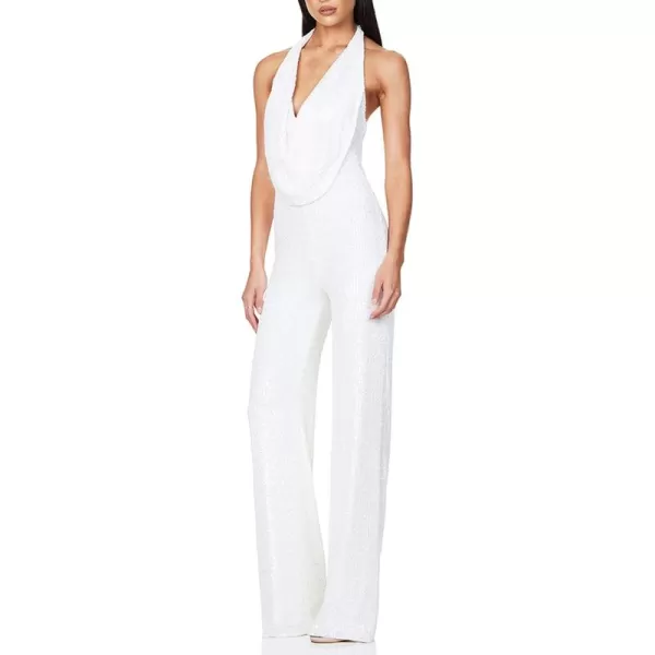 CHARTOU Women's Sexy Sparkle Sequin Tank Jumpsuit Halter Neck Plunge Backless Long Romper