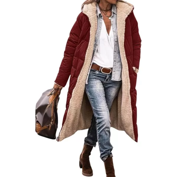 CHARTOU Women's Sherpa Lined Padded Quilted Coat Reversible Trench Coat Hooded Puffer Jacket Parka