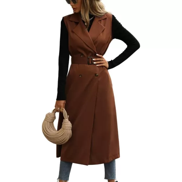 CHARTOU Women's Sleeveless Trench Coat Notch Lapel Double-Breasted Long Overcoat Vest