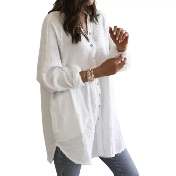 CHARTOU Women's Slouchy V Neck Button Down Long Sleeve Midi Long Blouse Shirt
