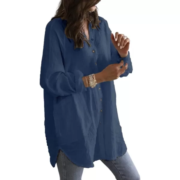CHARTOU Women's Slouchy V Neck Button Down Long Sleeve Midi Long Blouse Shirt