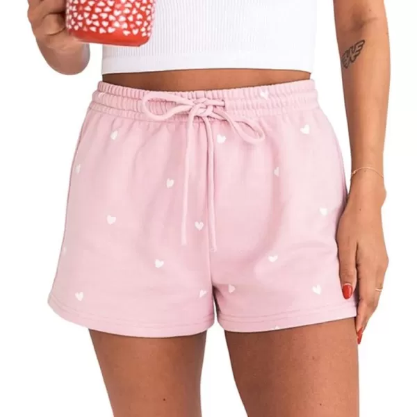 CHARTOU Women's Summer Drawstring Waist Cute Heart Print Casual Comfy Lounge Shorts
