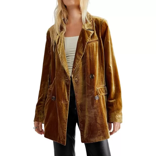 CHARTOU Women's Velvet Blazers Notch Lapel Double Breasted Work Office Blazer Jacket