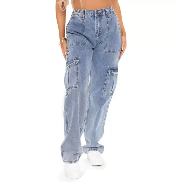 CHARTOU Women's Vintage Cargo Jeans Elastic Mid-Rise Wide Leg Work Denim Pants