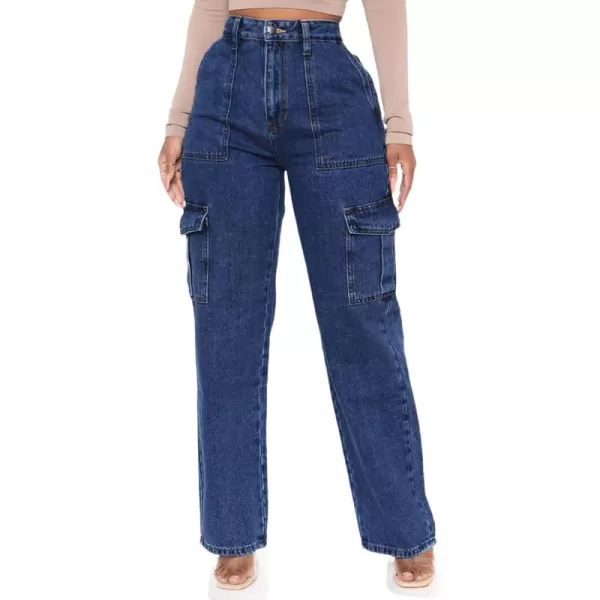 CHARTOU Women's Vintage Cargo Jeans Elastic Mid-Rise Wide Leg Work Denim Pants