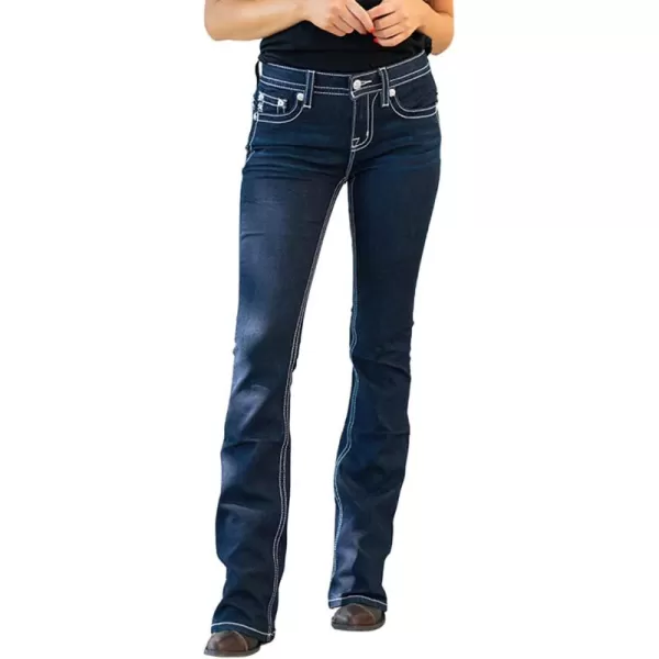 CHARTOU Women's Vintage Wash Embroidery Beaded Mid-Rise Distressed Ripped Bootcut Jeans