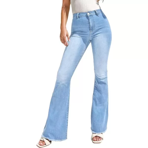 CHARTOU Women's Washed Mid Rise Frayed Raw Hem Skinny Stretchy Bootcut Jeans
