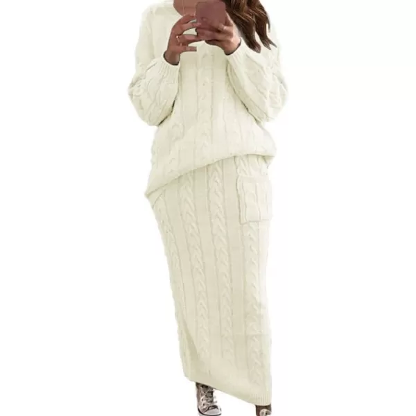 CHARTOU Women's Winter Chunky Cable Knit Long Skirt 2 Piece Outfit Sweater Sets