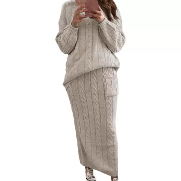 CHARTOU Women's Winter Chunky Cable Knit Long Skirt 2 Piece Outfit Sweater Sets