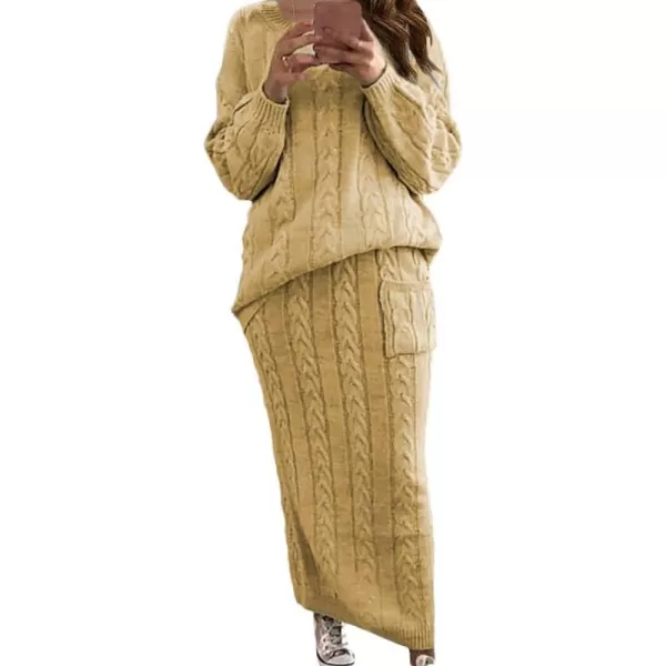 CHARTOU Women's Winter Chunky Cable Knit Long Skirt 2 Piece Outfit Sweater Sets