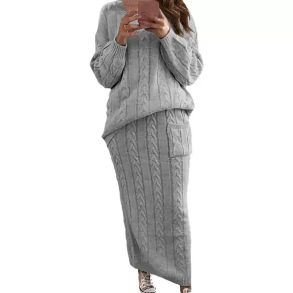 CHARTOU Women's Winter Chunky Cable Knit Long Skirt 2 Piece Outfit Sweater Sets