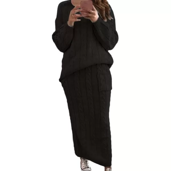 CHARTOU Women's Winter Chunky Cable Knit Long Skirt 2 Piece Outfit Sweater Sets
