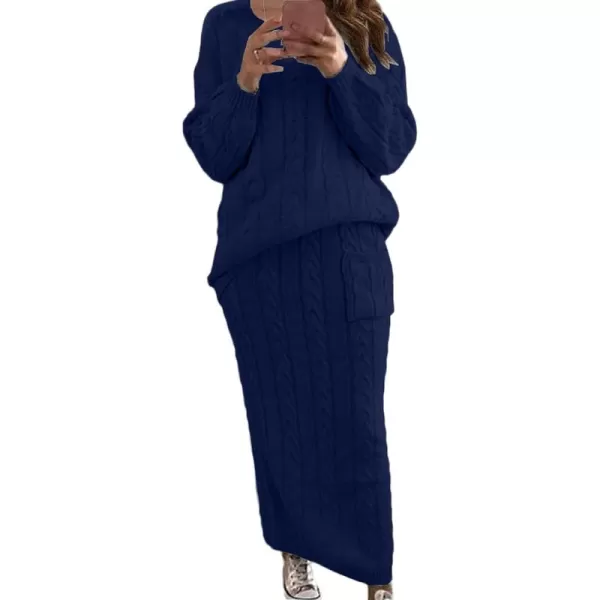 CHARTOU Women's Winter Chunky Cable Knit Long Skirt 2 Piece Outfit Sweater Sets