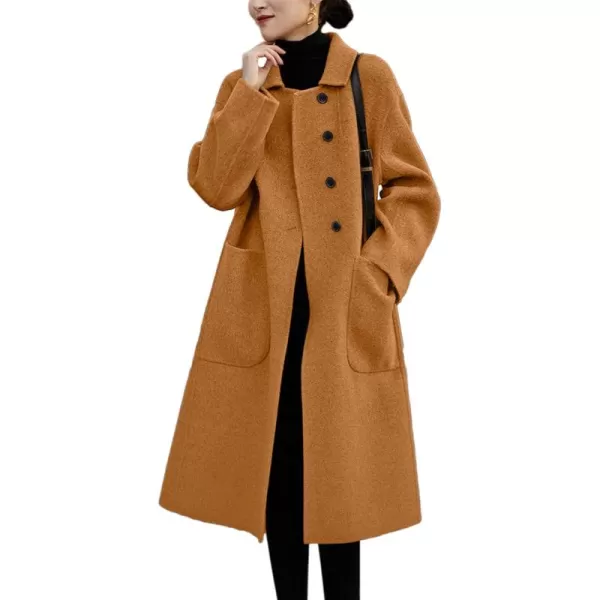 CHARTOU Women's Wool Blend Pea Coat Notch Lapel Winter Coat Midi Long Oversized Overcoat