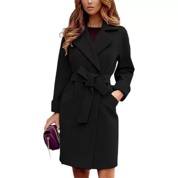 CHARTOU Women's Wool Blend Wrap Coat Notch Lapel Overcoat Pea Coat with Belt
