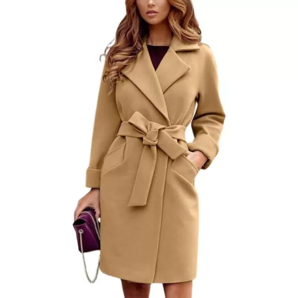 CHARTOU Women's Wool Blend Wrap Coat Notch Lapel Overcoat Pea Coat with Belt