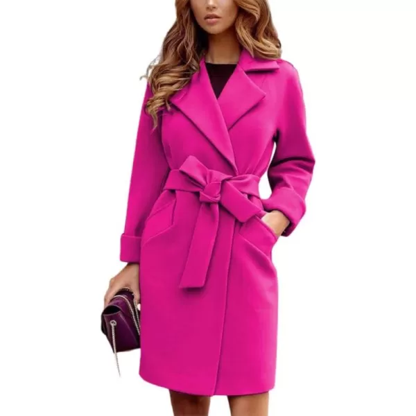 CHARTOU Women's Wool Blend Wrap Coat Notch Lapel Overcoat Pea Coat with Belt
