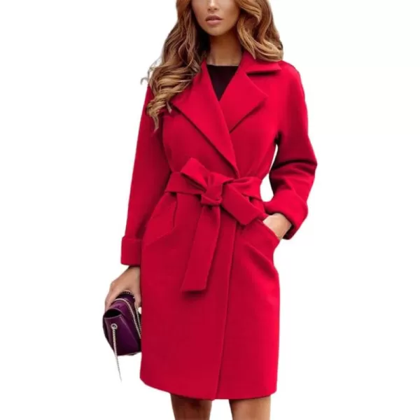 CHARTOU Women's Wool Blend Wrap Coat Notch Lapel Overcoat Pea Coat with Belt