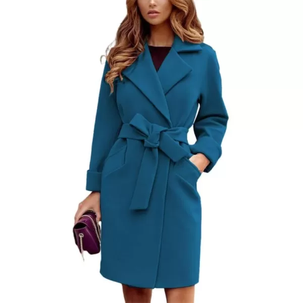 CHARTOU Women's Wool Blend Wrap Coat Notch Lapel Overcoat Pea Coat with Belt