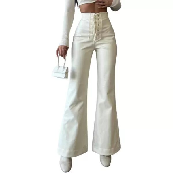 CHARTOU Women's Y2k Style Lace Up High Waist PU Leather Flare Bell Bottom Skinny Pants